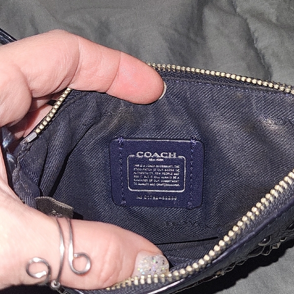 Coach SET Metallic Blue Studded Women's Bag and Matching Wristlet - Picture 9 of 13